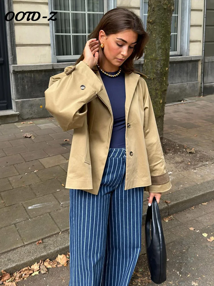 

Уличное пальто цвета хаки, женские повседневные однобортные куртки с лацканами и длинными рукавами, женские куртки ранней весны 2025 года, модные женские пальто в стиле минимализм