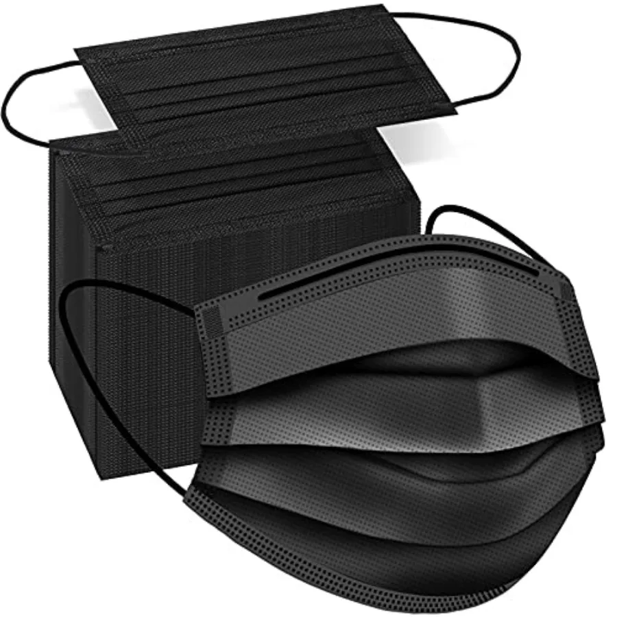 

PCS Disposable Face Masks, Black Disposable Masks, 3 Ply Protection Face Masks