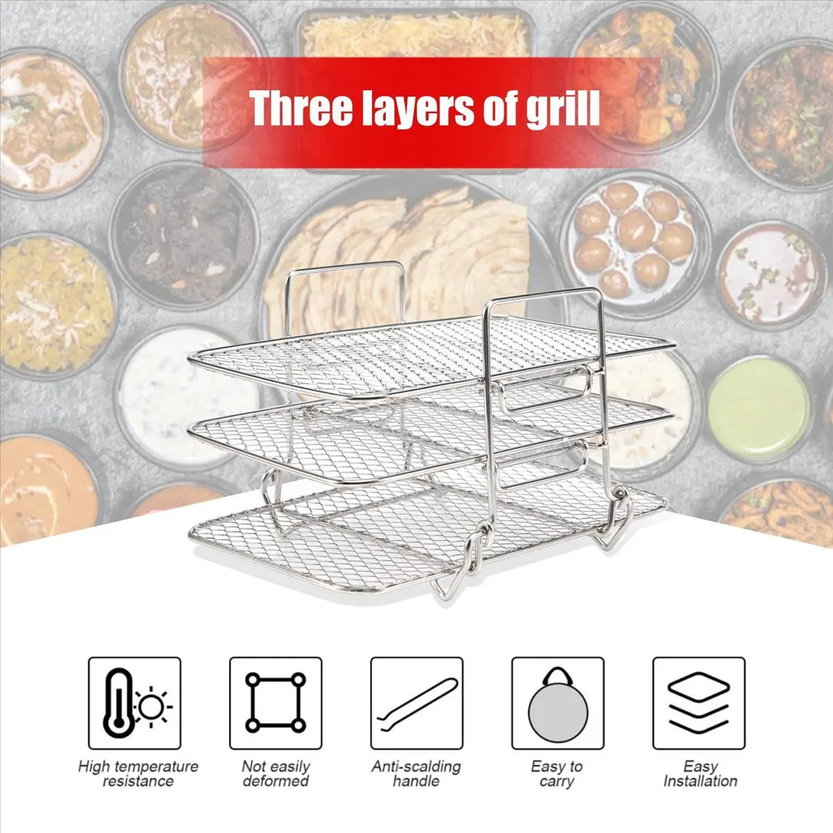 (。_。) Air Fryer Rack for Dual Air Fryer 304 Stainless Steel Multi-Layer Dehydrator Rack Toast Rack Air Fryer Accessories