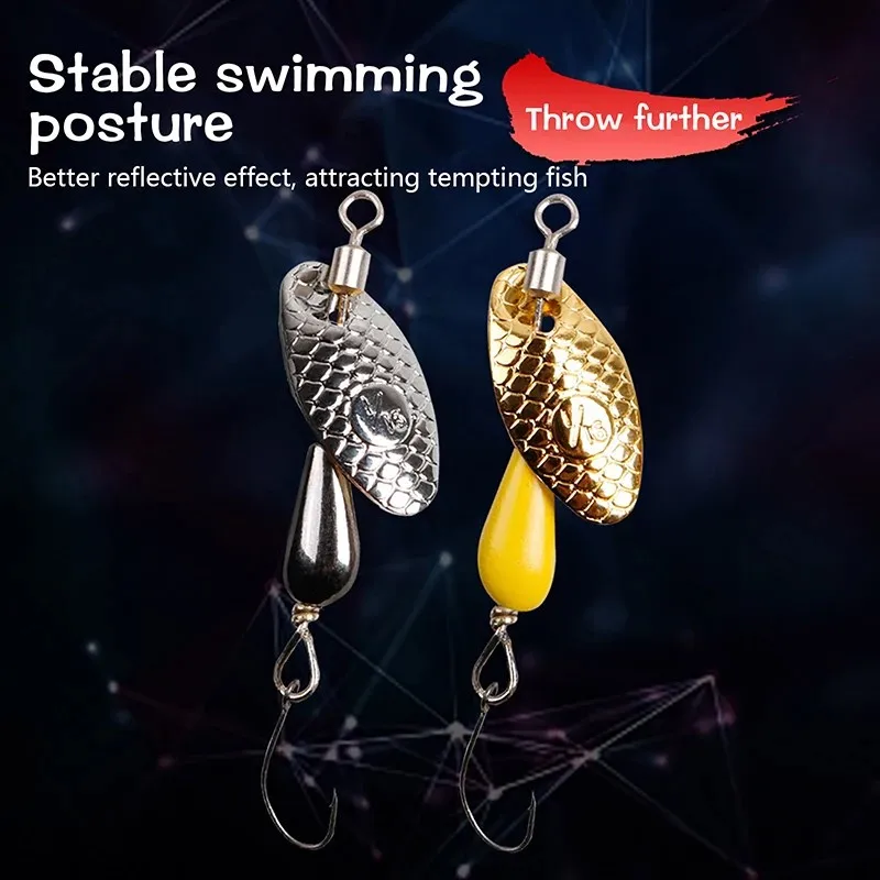 New Metal Spinner Spoon Fishing Lure Micro Rotating Sequins Bait Single Hook and Triple Hook Sequins Spoon Fishing Lures Tackles