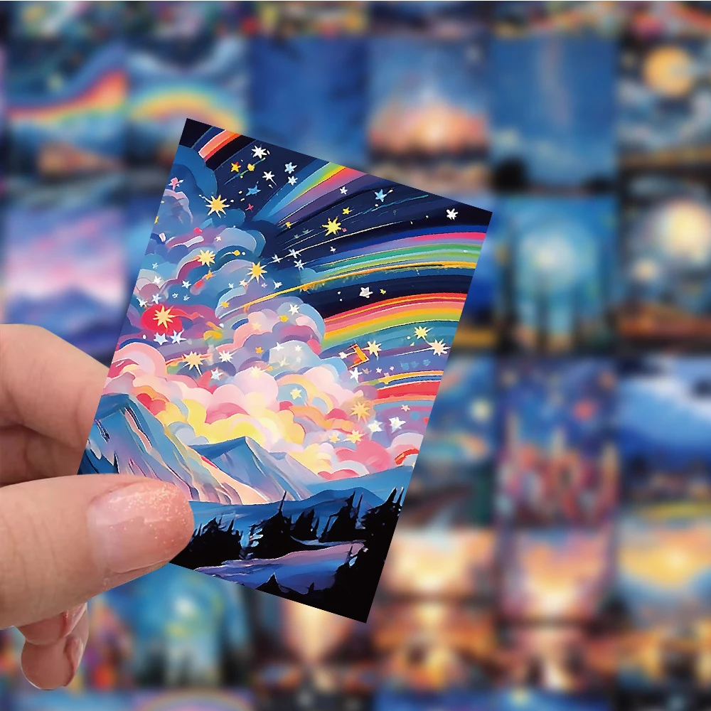 10/30/60pcs Anime Romantic Landscape Stickers City Night View Cartoon Aesthetic Sticker DIY Scrapbooking Guitar Suitcase Decals