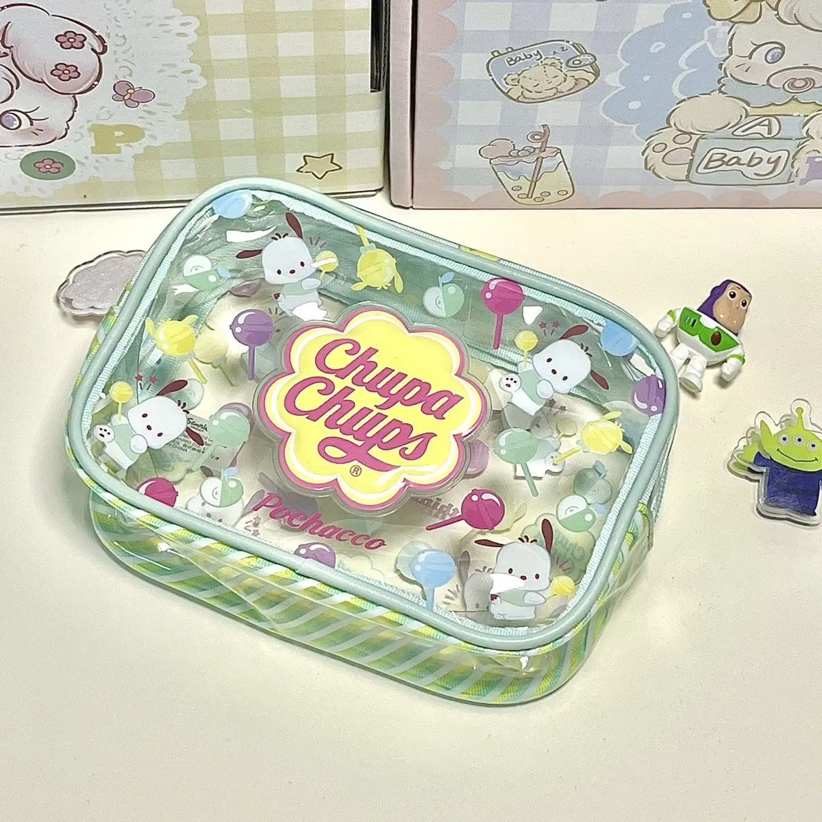 Sanrio Cosmetic Bag Kawaii Pochacco Kuromi My Melody Pencil Case Student Stationery Cartoon Large Capacity PVC Waterproof Bag