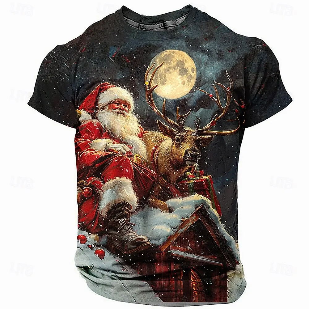 

Men's Women's Christmas Theme T-Shirts 3D Print Santa Clause Elk Graphic Short Sleeve Tees Fashion Loose Casual Comfortable Tops