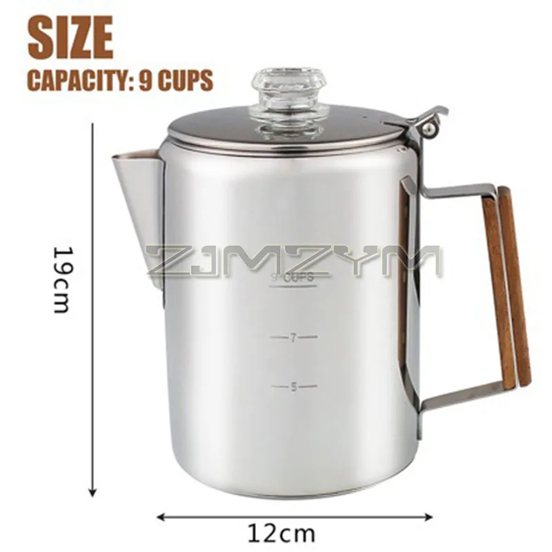 9 Cup 1500ml Stainless Steel Stovetop Coffee Percolator Portable Camping Coffee Pot Comfort Grip Handle