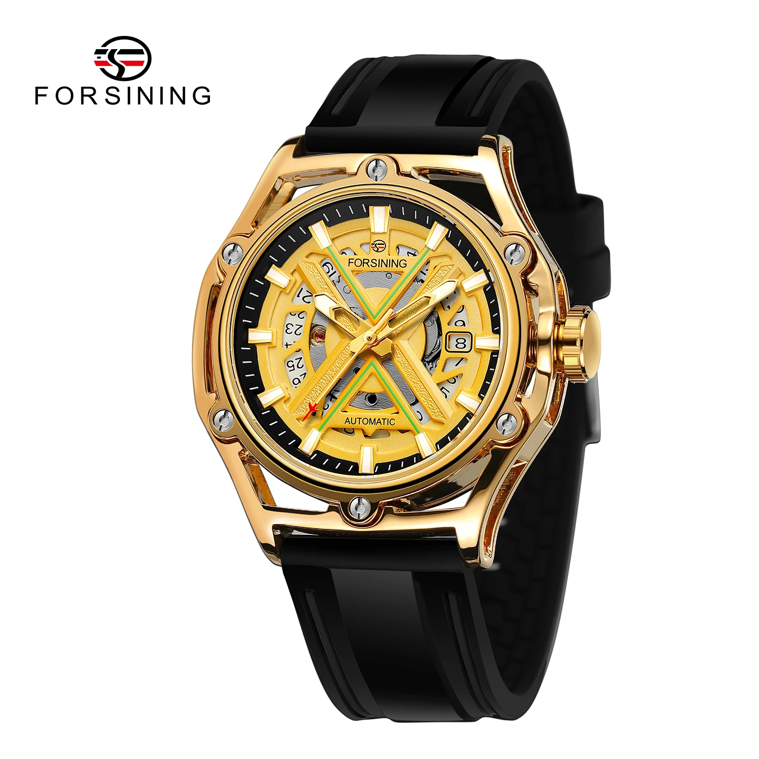 

New Men's Fashion Forsining Top Brand Casual Skeleton Automatic Mechanical Watch Stylish Sporty Silicone Strap