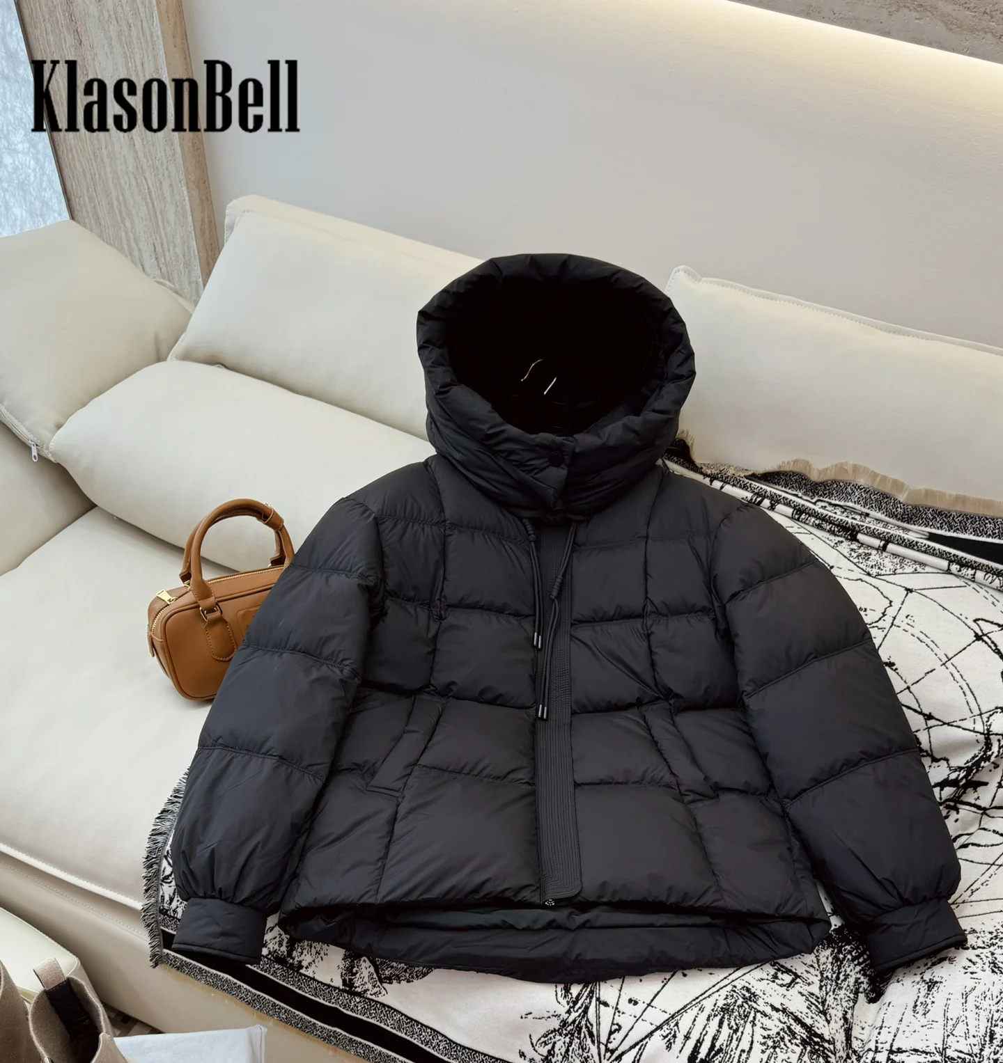 9.5 KlasonBell Women Fashion Casual Bread Short Down Outerwear Lace-up Hooded Thick Long Sleeve Goose Down Jacket