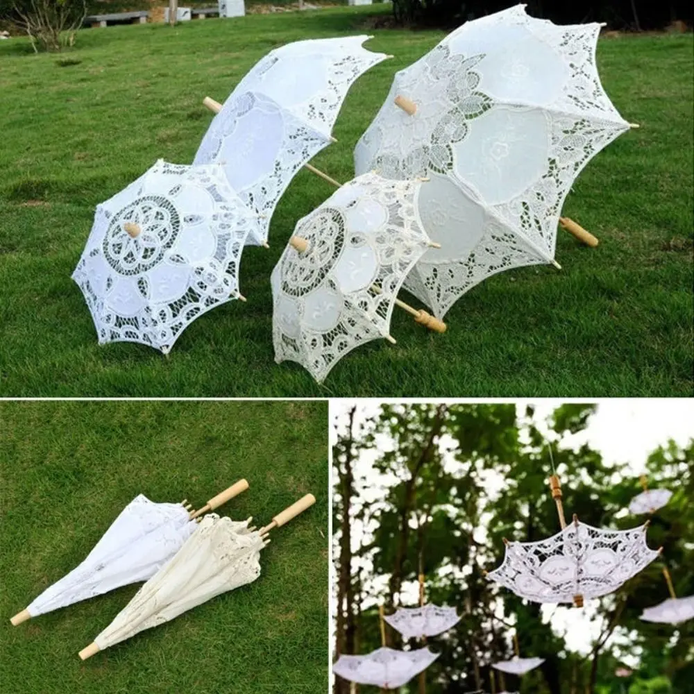 New 26/43cm Length Lace Parasol Umbrella Lady Embroidery Flower Girl Umbrella Photo Prop Cotton Lace Kids Sun Umbrella