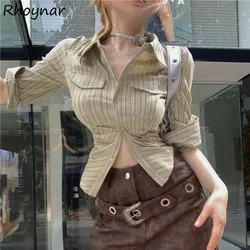 American Retro Shirts Women Turn-down Collar Long Sleeve Slimming Stylish Tops Basic Striped Fashion Casual All-match College