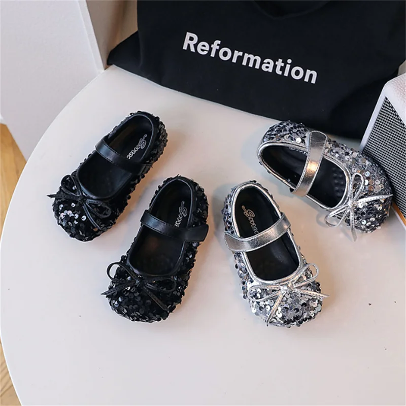 New Autumn Kids Shoes For Girls Leather Bling Bling Party Dance Princess Shoes Soft Sole Toddler Baby Shoes 21-30