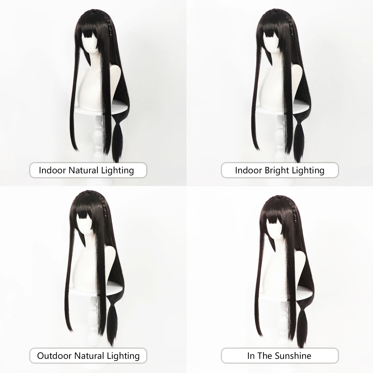 95cm Black Long Straight Cosplay Wig with Braids Scalp Top Design Heat Resistant Synthetic Hair for Game Character Cos