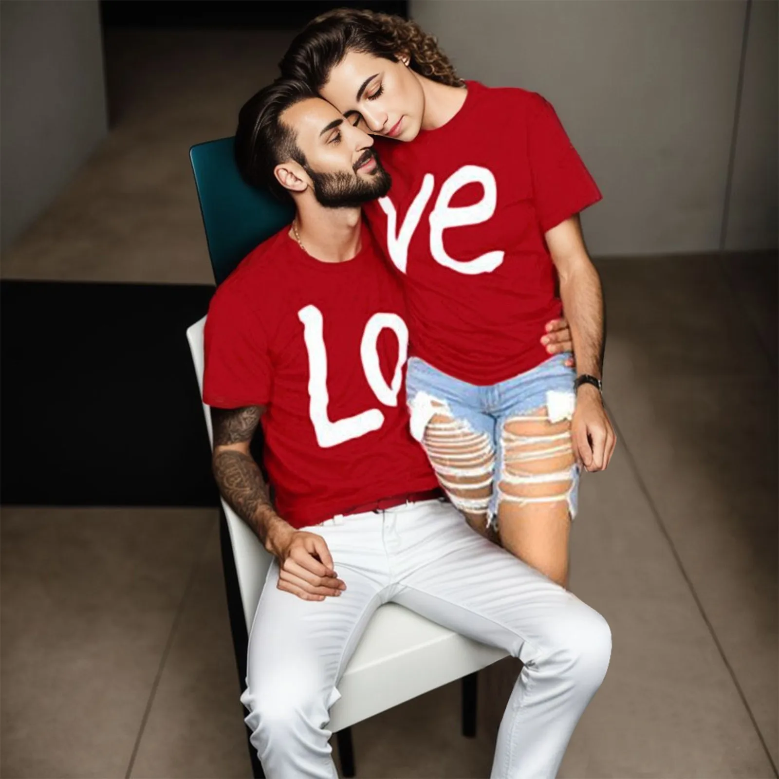 genderless T-shirt love print tee-shirt Lover Tops Valentine's-Day T-shirts Couple-Matching boyfriend tee festive Chemise