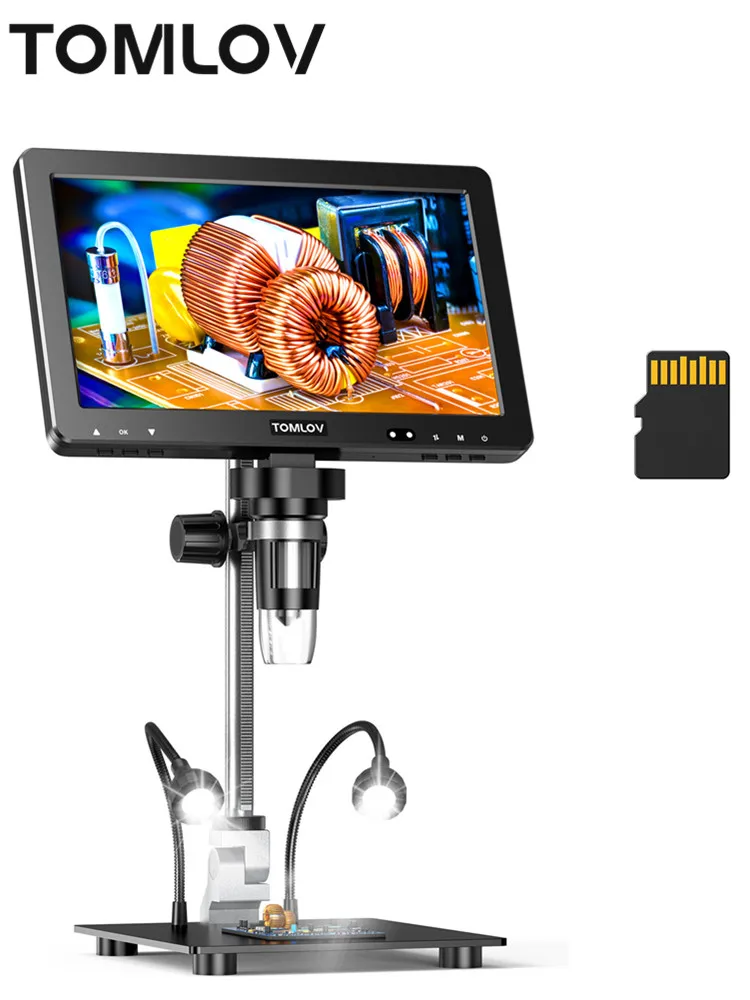 TOMLOV Mikroskope Digital DM9 Max 10,1-Zoll HDMI Elektronik Soldering Mikroskop 20MP LCD Vergrößerung Lupe Kinder Microscope für Münzbeobachtung/PCB-Löten HD IPS Bildschirm 10 Einstellbare