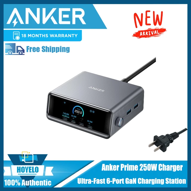 Anker Prime 250W USB-C Charger, Ultra-Fast 6-Port GaN Charging 