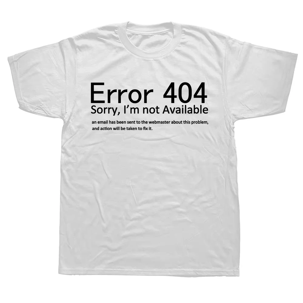 Camiseta de algodón con estampado de patrón de error 404 para entusiastas de la informática - Camiseta informal de verano para hombre de manga corta