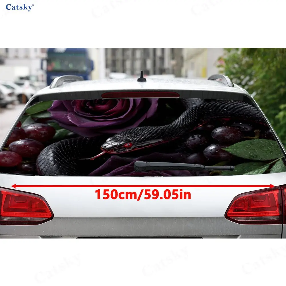 Dark Art Black Snake & Rose PVC Perforated Car Vinyl Wrap, Durable Car Rear Windshield Sticker, Waterproof Car Rear Window Decal