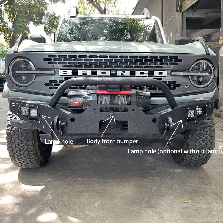 for Ford BRONCO 2021 2023 bull bar Mid-width Front Bumper with Winch Plate  4pcs LED Lights athletics Moduler HD