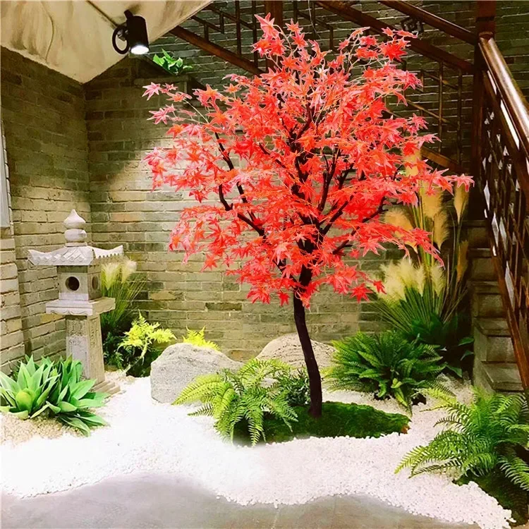 Cy Y ประดิษฐ์สีเขียวสีแดง Maple Tree Acer ใบปาล์มสไตล์ญี่ปุ่นสวนภูมิทัศน์ออกแบบแสดงตกแต่งหน้าต่างปลอม Flowe