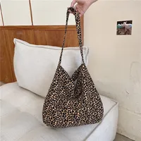 Printed Leopard Print Handbag Large Capacity Tote Bag Canvas Crossbody Bag Korean Style Storage Bag Canvas Shoulder Bag Girls
