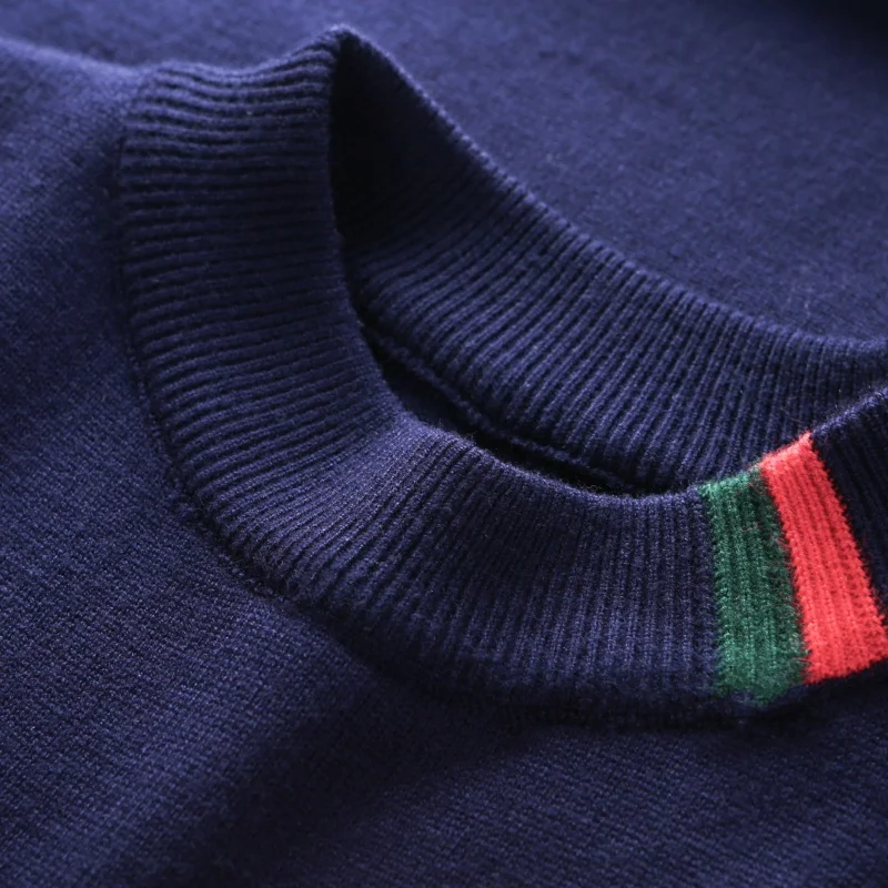 الخريف الشتاء الرجال الفاخرة المطرزة نصف عالية الياقة سترة مصمم العلامة التجارية موضة عادية أسفل سميكة الرجال محبوك سترة #6