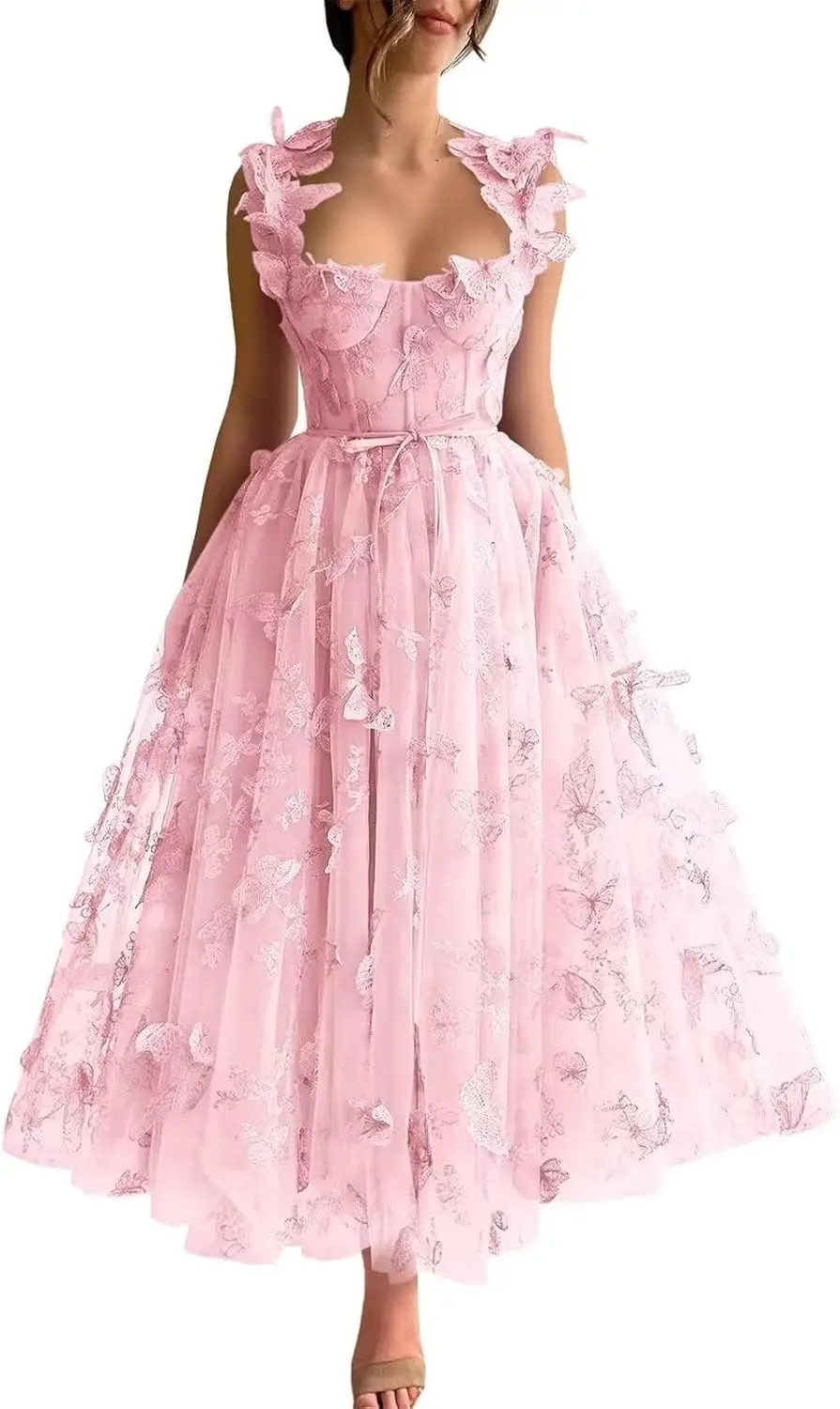 

Роскошные вечерние платья из тюля с 3D-бабочками для женщин, на тонких бретелях, с вышивкой, с вырезом в форме сердца, для выпускного вечера и торжественных мероприятий