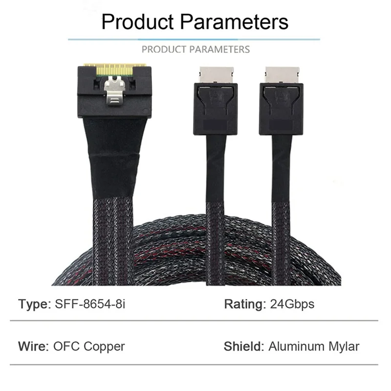 

New!!Server Data Cable High Quality Slim Sas SFF-8654 8I To Oculink SFF-8611 4I X 2 For Server PCI-Express Riser Card