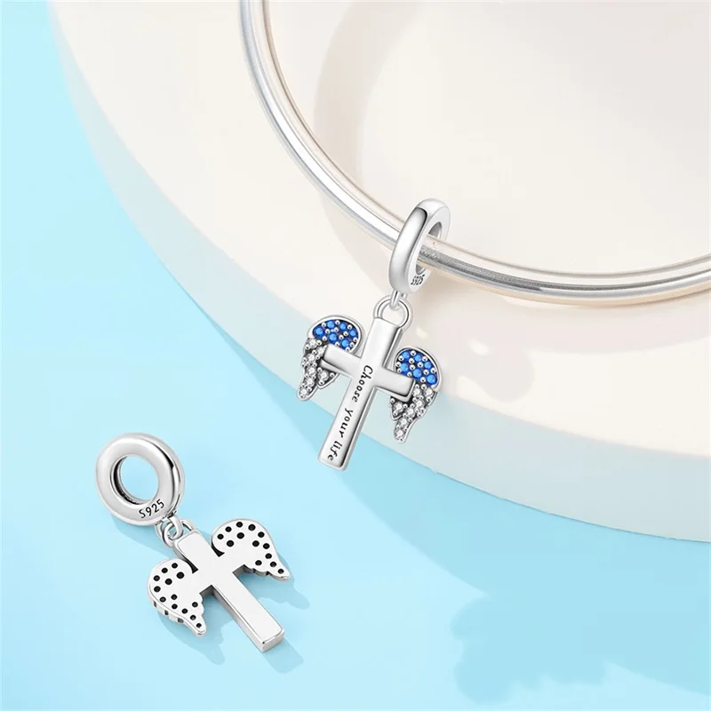 

New Original 925 Sterling Silver Angel's Cross CZ Zircon Charms Bead Fit 3mm Bracelet DIY Women Exquisite Wedding Jewelry Gifts