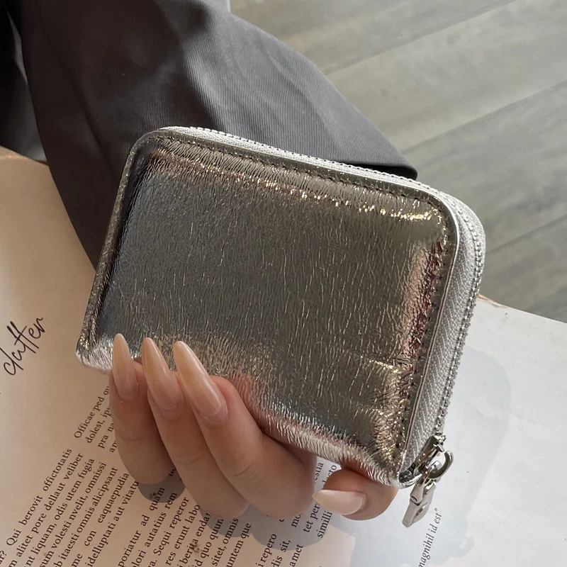 Ladies Card Holder Wallet Silver Genuine Leather Coin Purse Mini Short Real Leather Purses Women 2026 New