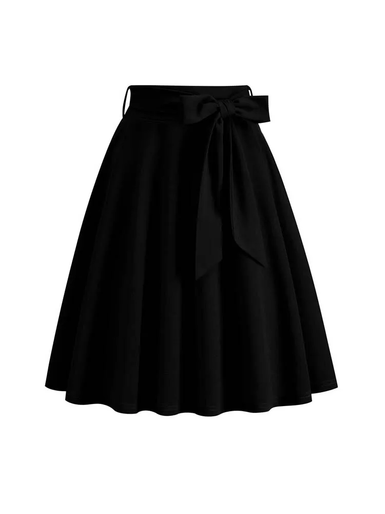 Women Retro Vintage Midi Long Skirt Solid Elegant Faldas High Waist A Line 50s Swing Skirts