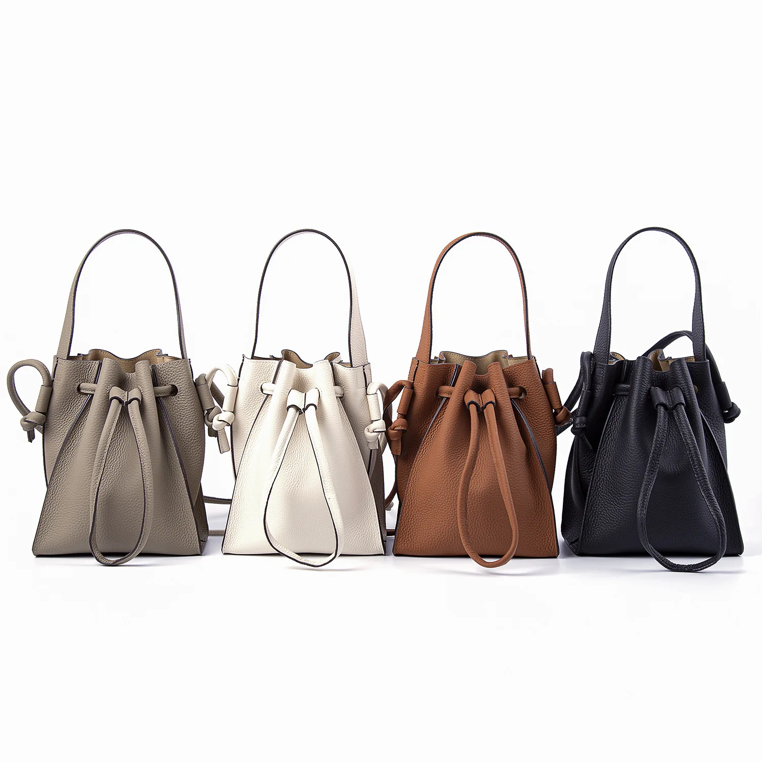 Genuine Leather Women Soft Bucket Totes String Shoulder Bags