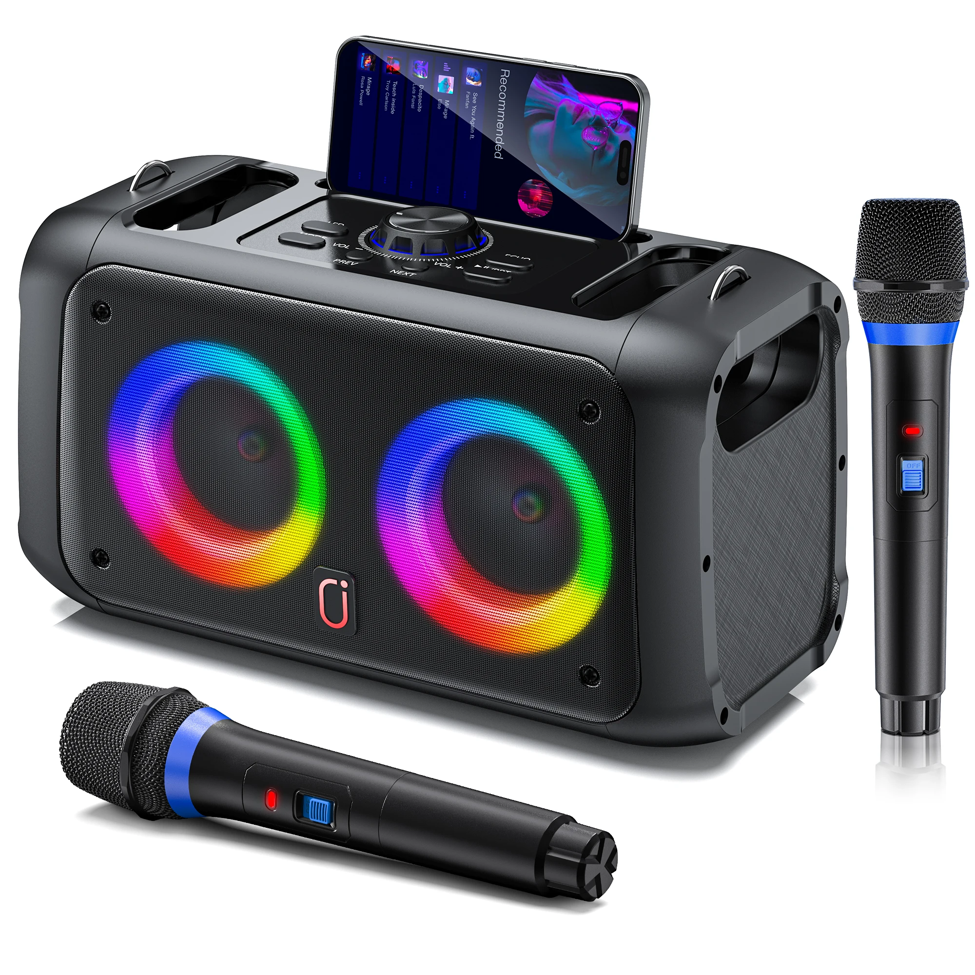 Máquina de Karaoke JYX con 2 Micrófonos Inalámbricos, Altavoz Bluetooth Portátil, Sistema de PA, Altavoz de Karaoke con Luces LED