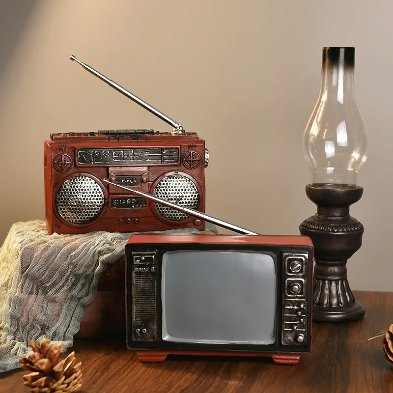 Vintage Radio Synthetic Resin Ornament Simple Creative Gift Vintage Do Old Resin Handicraft Ornament Home Room Decoration