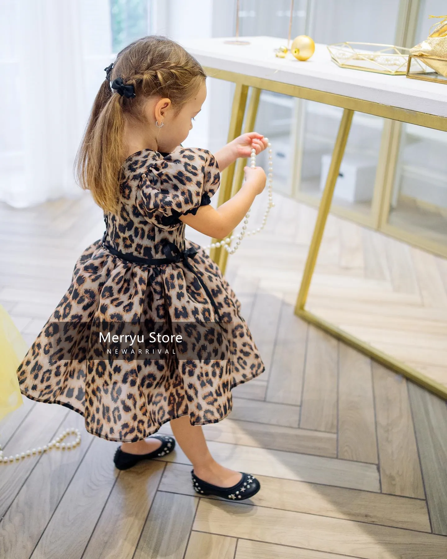 Vestido de princesa con estampado de leopardo para niñas, vestidos de flores para niñas, vestidos de fiesta de cumpleaños para desfile de niños