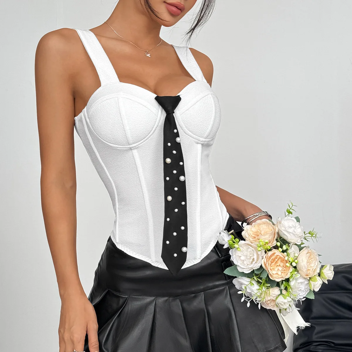 Sexy Soild Off Shoulde Corset with Black Tie Sleeveless Tank Tops Women Summer Clothing Sweet Girl Fashion Slim Halter Top Vest