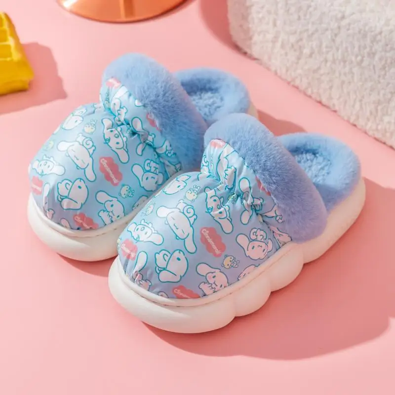 

Sanrios Cinnamoroll Children Slippers Down Cloth Anime Figure Winter Kids Shoes Home Anti-Slip Plush Keep Warm Cartoon Kawaii