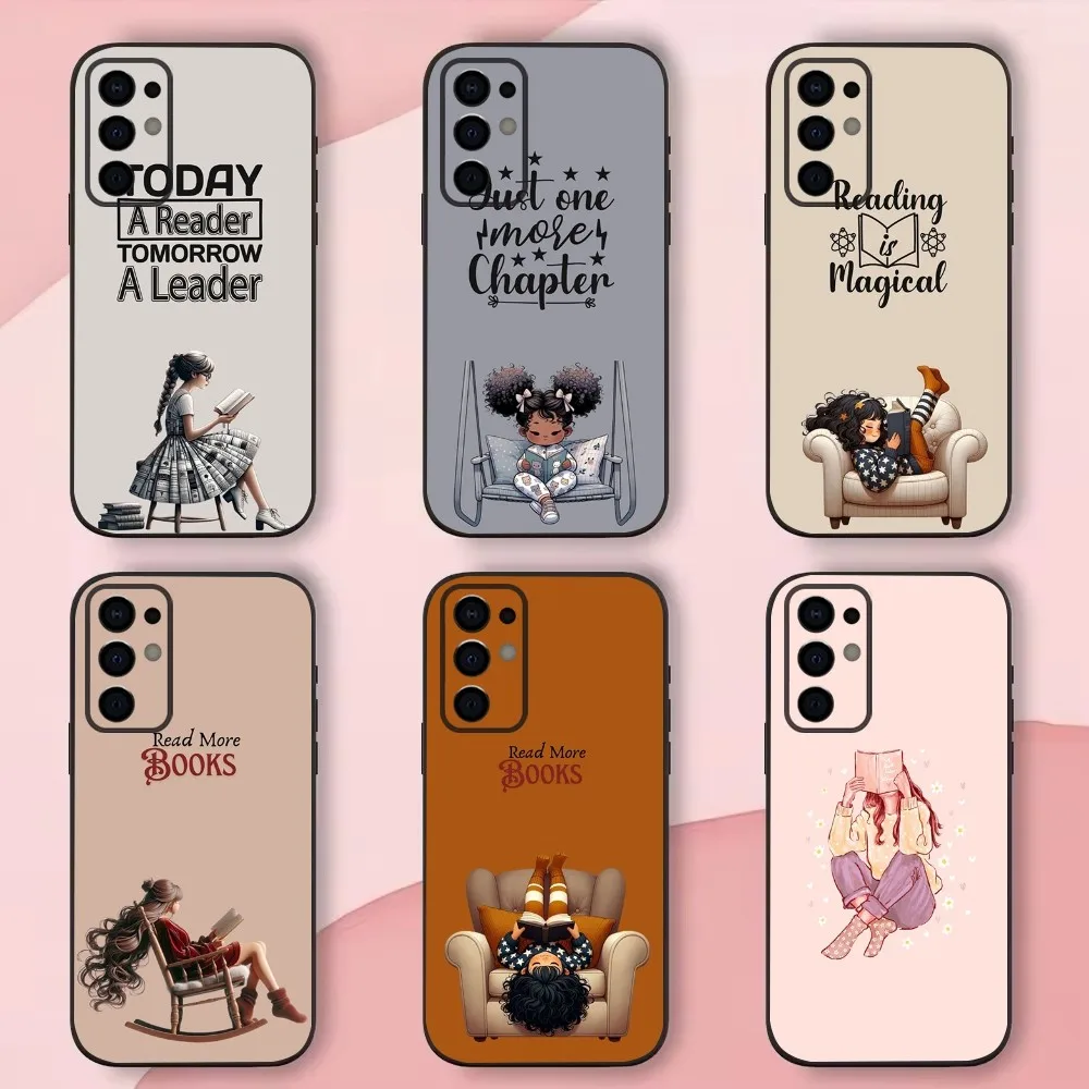 

Read Books Girl illustration Phone Case For Samsung S24,S21,S22,S23,S30,Ultra,S20,Plus,Fe,Lite,Note,10,9,5G Black Soft Shell
