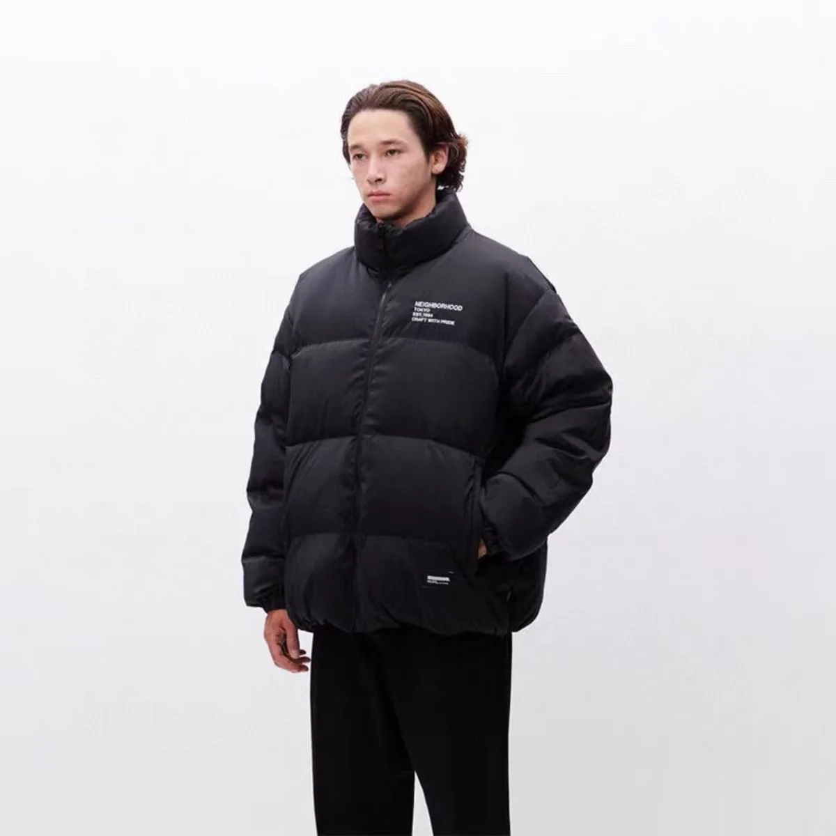 Japan Style NBHD Down Jacket Letter Embroidery Splicing Winter Thickened Warmth Down Coat for Men