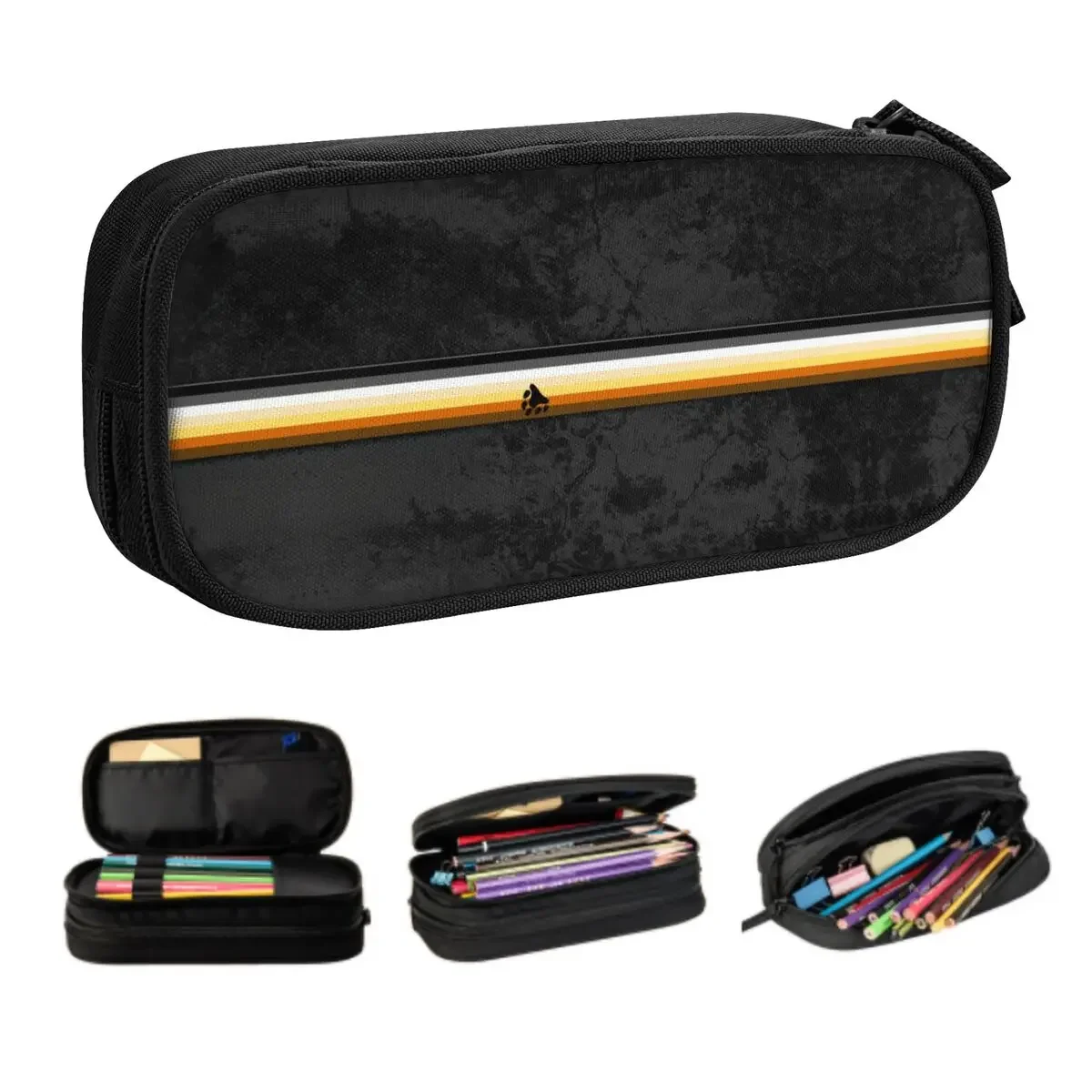 Custom Distressed Gay Bear Pride Flag Stripe Pencil Case for Boys Gilrs Large Storage Pen Bag Box School Supplies