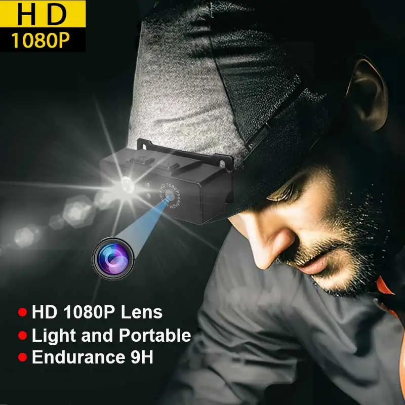 HD 1080P Mini Headlamp Camera Built-in Battery USB Rechargeable Multifunction Head Flashlight For Camping Fishing Hidden TF Card