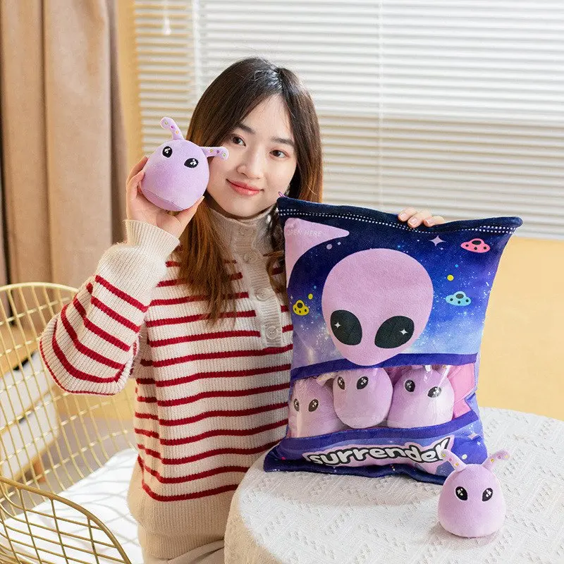 

45cm New Alien Plush Pudding Bag Mini Balls Extraterrestrial Being UFO Dolls Plush Pillow Cushion Birthday Gift for Kids Boys