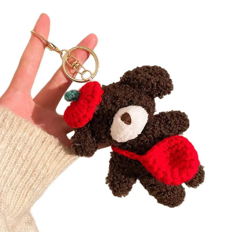 Porte-clés en peluche ours à nœud, poupée en peluche douce de dessin animé, pendentif de voiture, sac à dos, décor de sac, cadeau pour enfant
