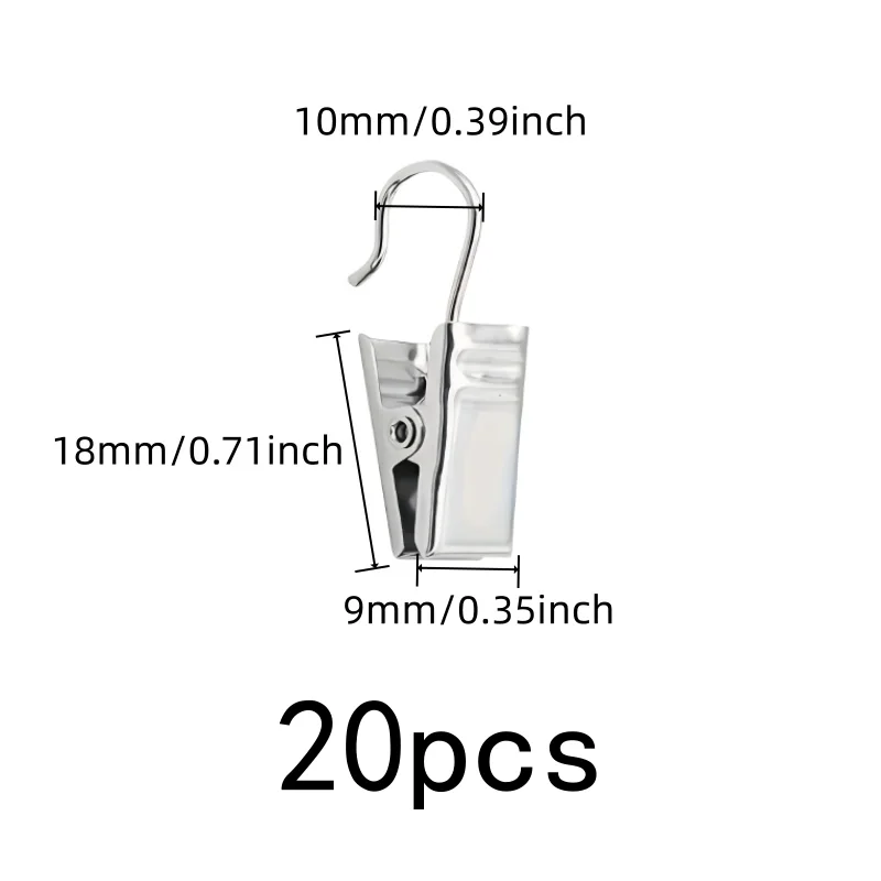 20 pcs Window Treatment Hooks, Balcony Door Drapery, Easy Slide On Rod, Silver Open-End Design, Multipurpose