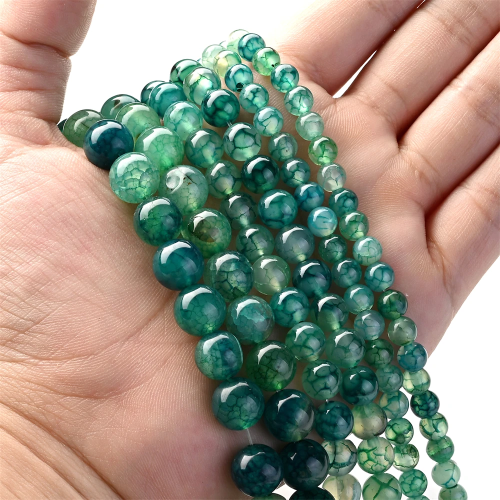 Natural Green Dragon Agates Round Loose Spacer Beads for Jewelry Making DIY Bracelet Necklace Accessories 6 8 10MM