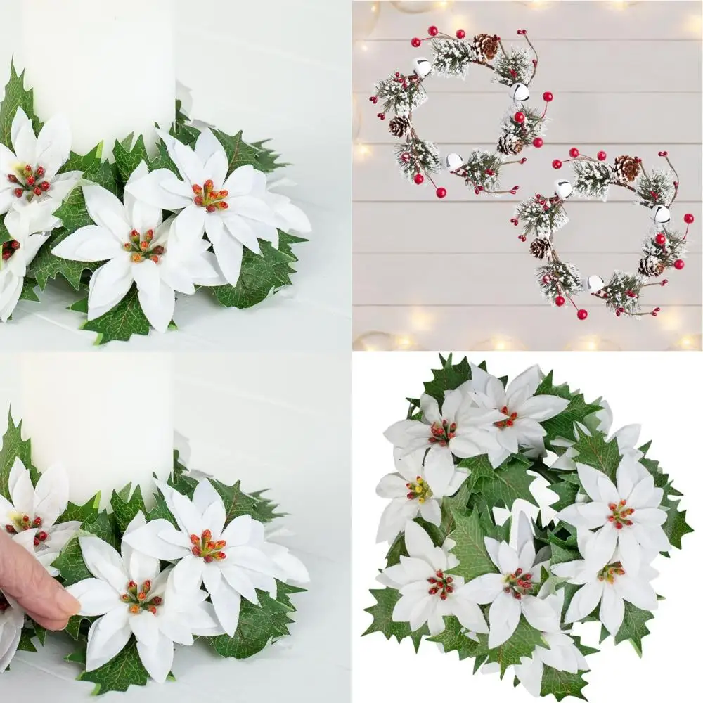

Set of Four Artificial White Poinsettia Candle Ring Christmas Decorations by Factory Direct Craft