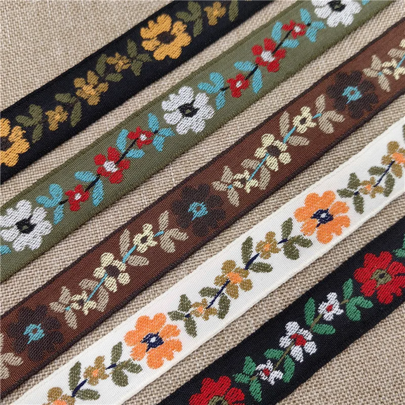 10Yards Or 50Yards 2CM Retro Fashion Flowers Jacquard Embroidered Ribbon Trim