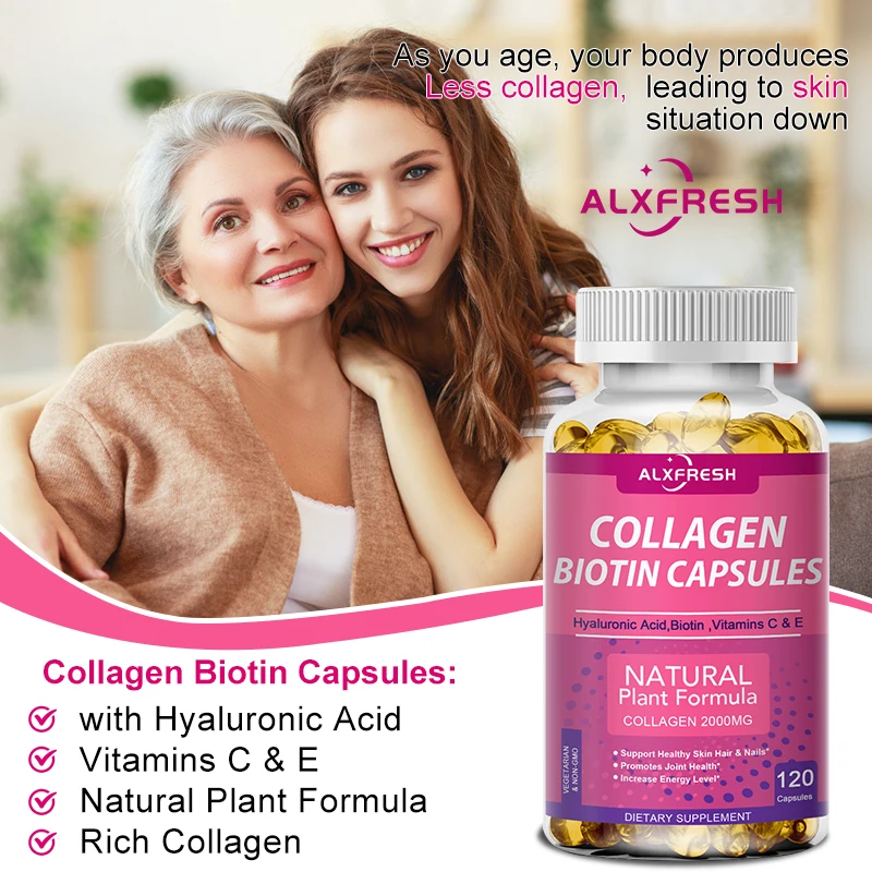 Alxfresh Collagen 2000mg with Biotin 2500mcg Protein 3g Hyaluronic Acid Vitamin C Healthy Formula Dietary Supplement Gluten Free