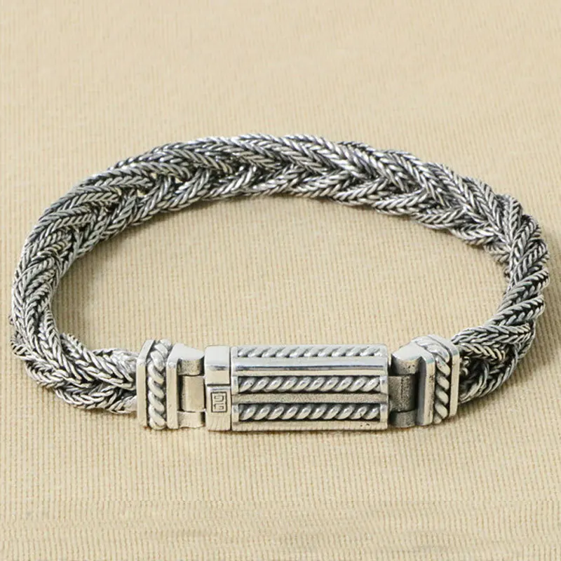 925 sterling silver handcrafted woven bracelet, summer couple, male feeling, niche design, Thai silver jewelry, female bracelet