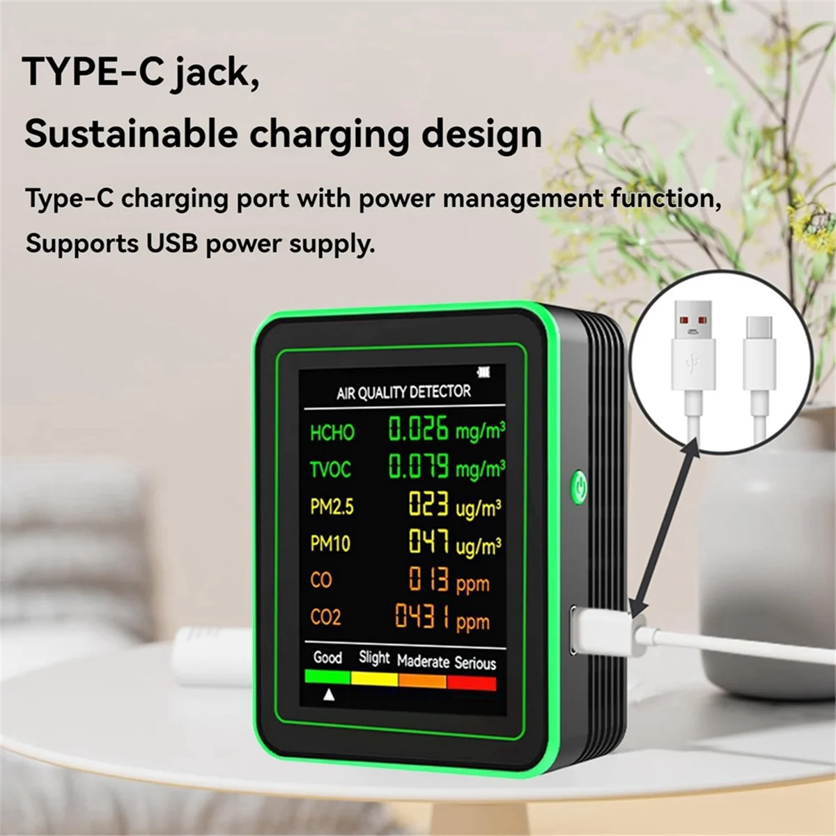 

A06K Air Quality Detector 6 in 1 Detector HCHO TVOC CO2 CO PM10 PM2.5 Meter Gases Detecting Intelligent Black