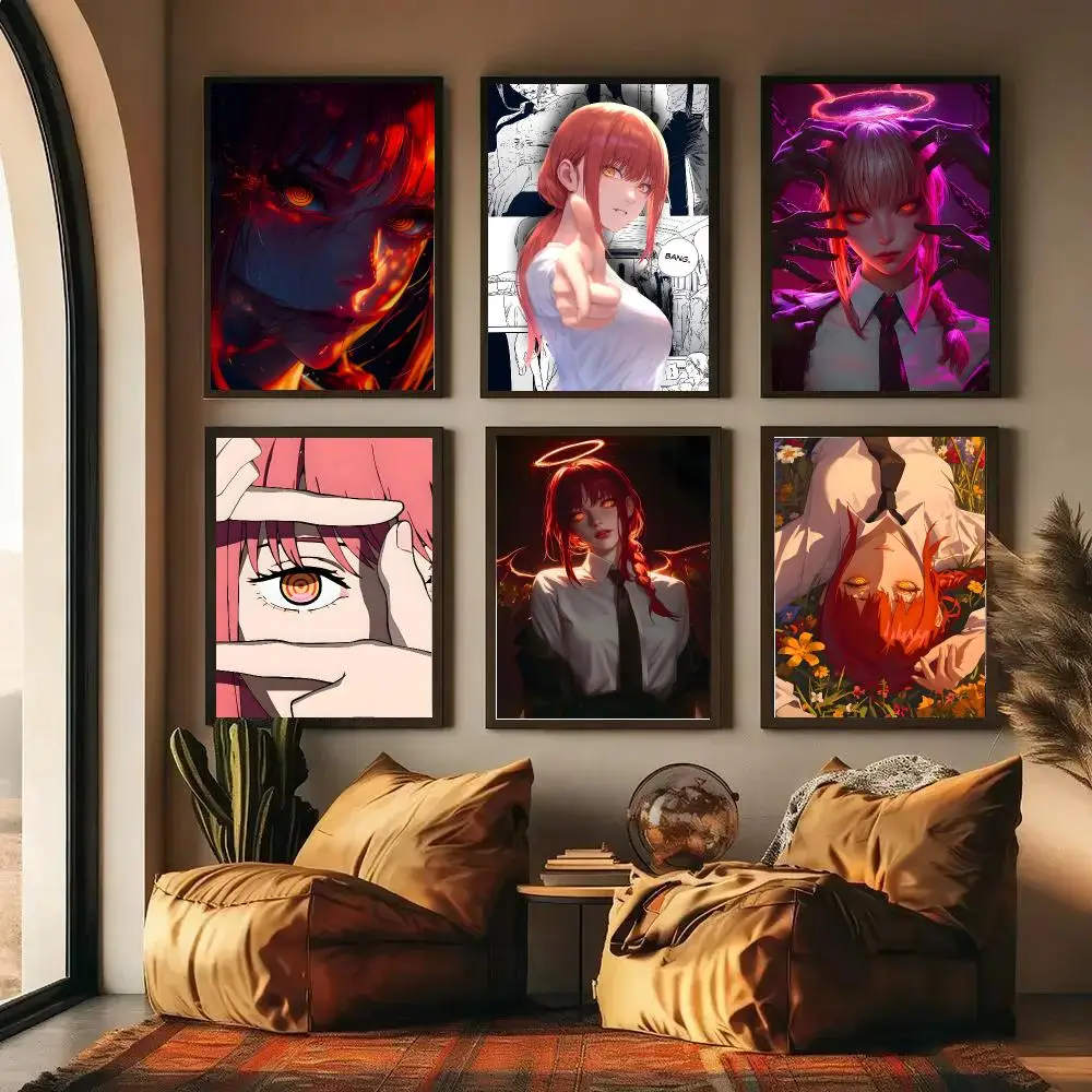 Anime M-Makima Chainsaw Man Poster Self-adhesive Art Waterproof Paper Sticker Coffee House Wall Decor