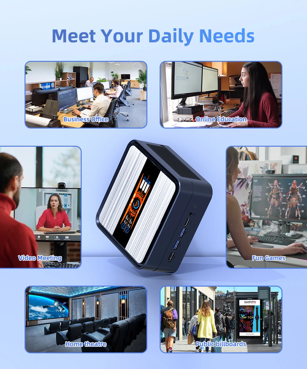 YCTipc  Computer Mini PC AMD AMD Ryzen 5 6600U LPDDR5 PCIe 4.0 SSD Mini LCD 3.38 inch Screen Desktop Window 11 WiFi 6 BT5.2 Tipo