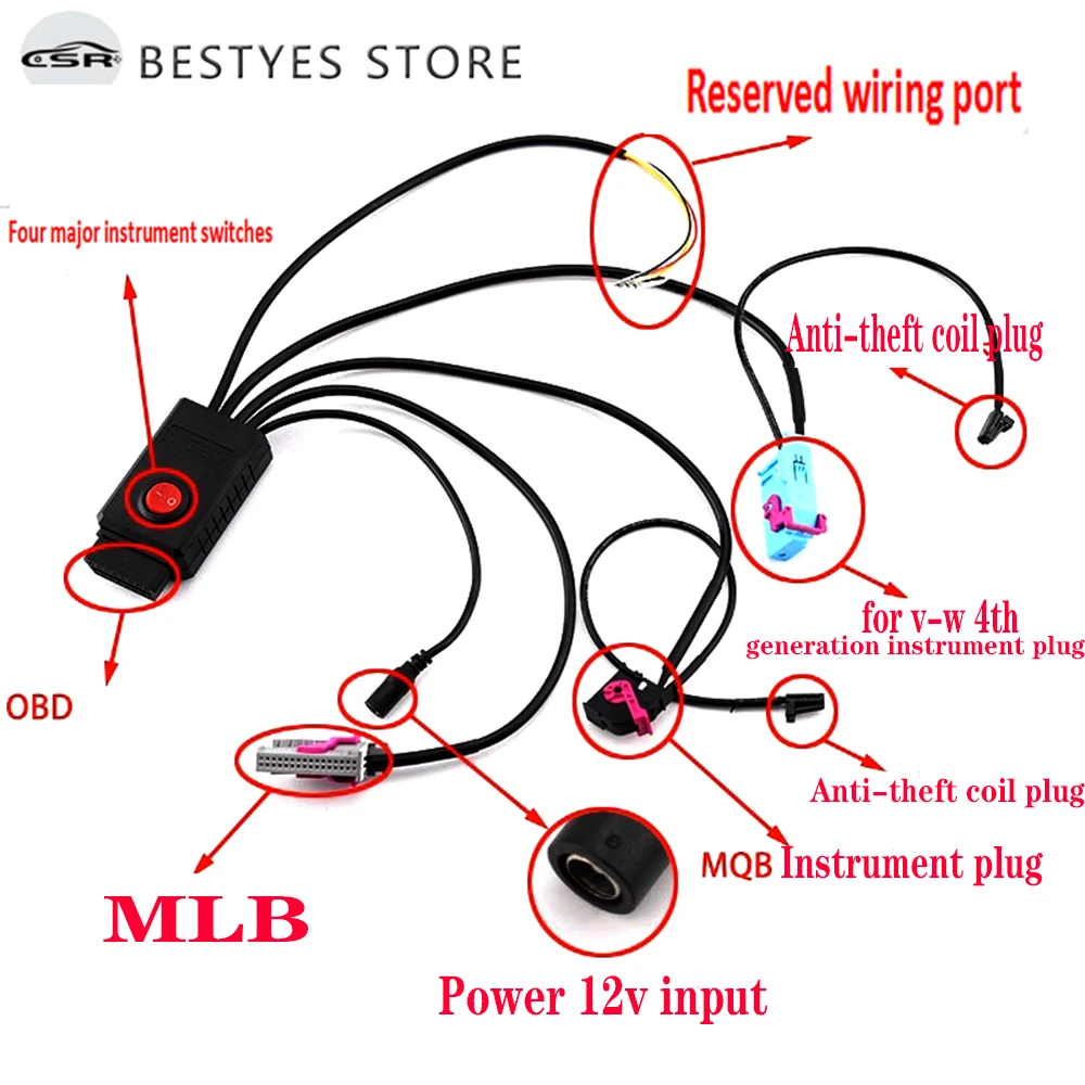 MQB Cluster 12V Power Test Cable 4th ID48 Key Program Cable 5th Cluster Cable MQB NEC35XX Cable MQB48 Instrument Cable fit VVDI2